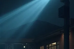 《孤岛电台》剧情片封面，灯塔夜航光束